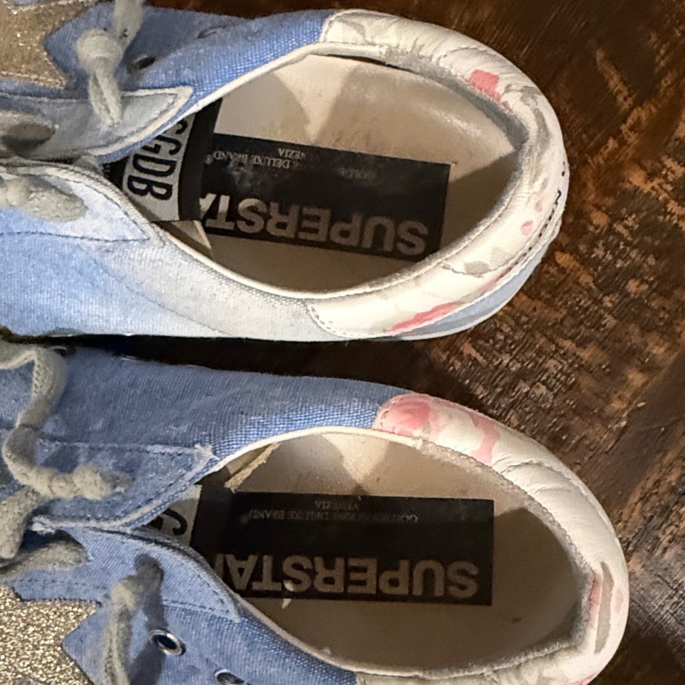 Golden Goose Light Blue Denim Sneakers with silver star and floral accent - Picture 4 of 4